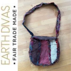 🌍 Silk & Hemp Tote Purse Bag | Earth Divas | Brown/Dark Rose/Tan |Made in Nepal
